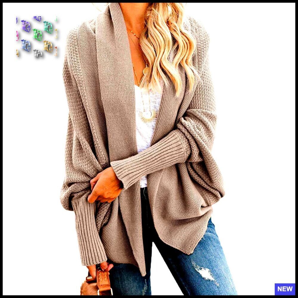Oversized Chunky Knit Cardigan Batwing Sleeve Open Front Slouchy Wrap Sweater